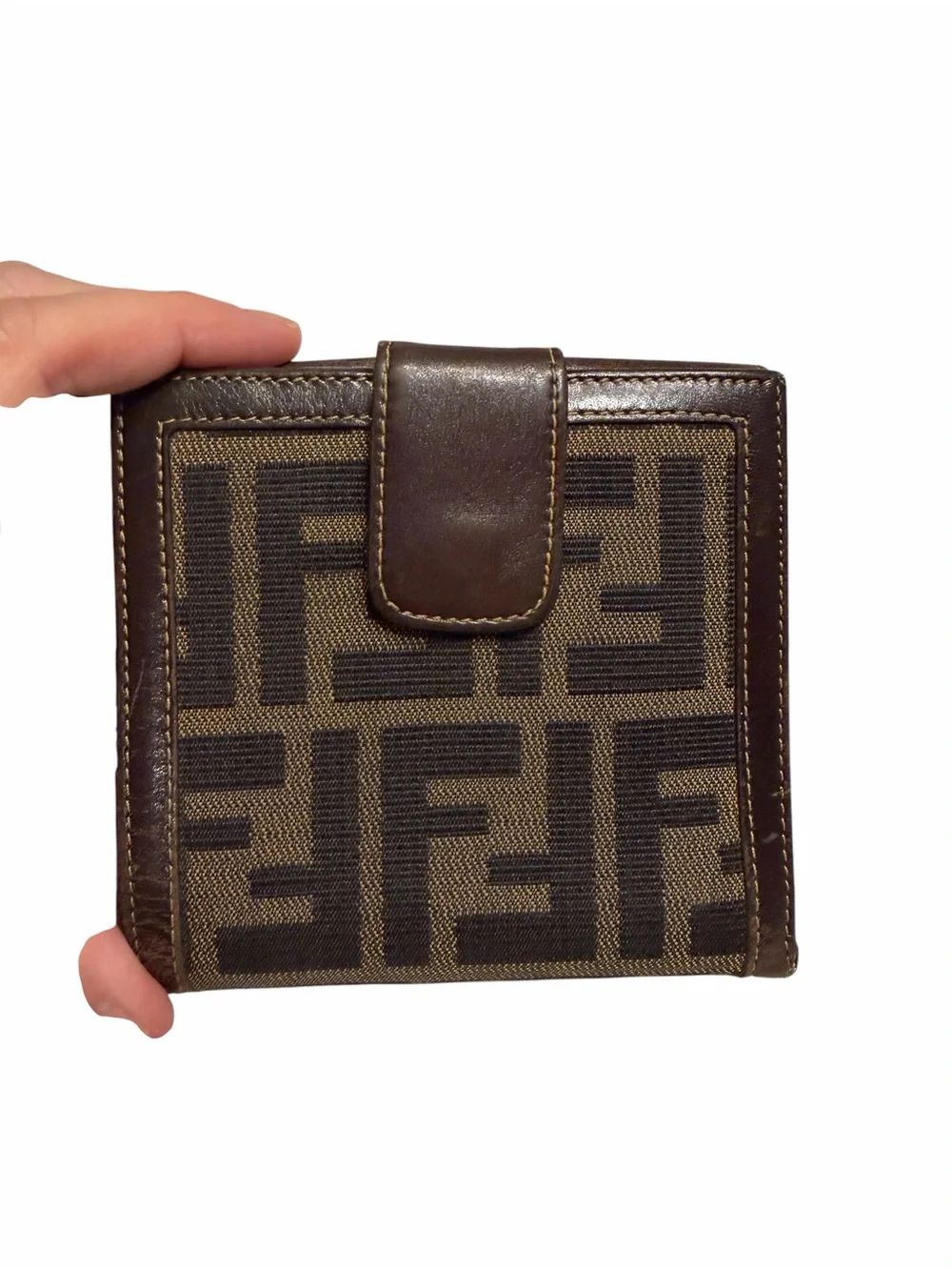 Vintage Fendi Brown Monogram Canvas & Leather Tri-Fold Wallet 1985-1990